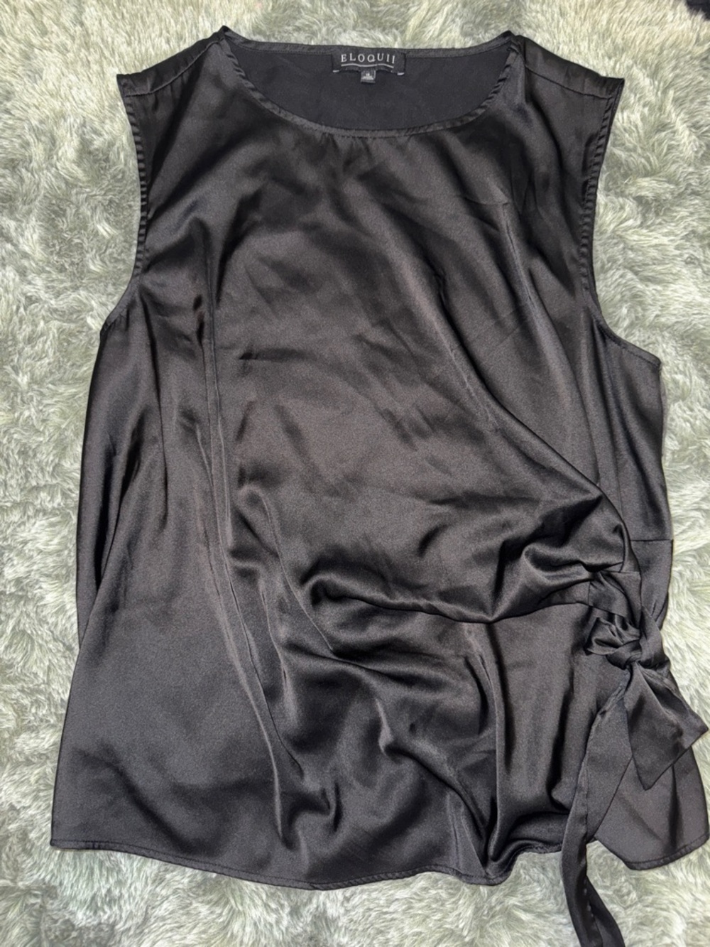 Eloquii Black Satin Side-Tie Shell Top